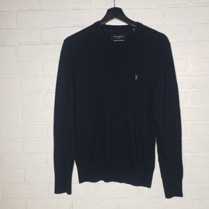All Saints Black 100% Merino Wool Knit Crew Neck Sweater Jumper Size Small